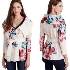 Anthropologie floral wool wrap coat